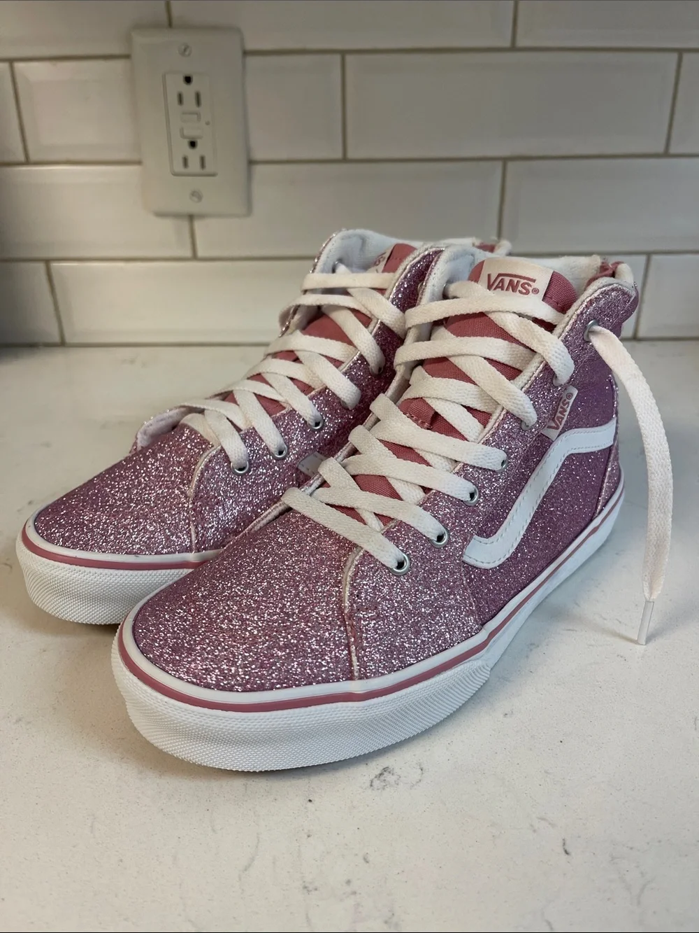 Sneakers Vans Girls Filmore Hi Zip Spring Glitter Mauve Size 5 Missy Worn 1-2x’s
